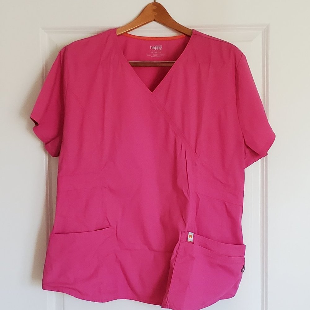Pink Code Happy scrub top